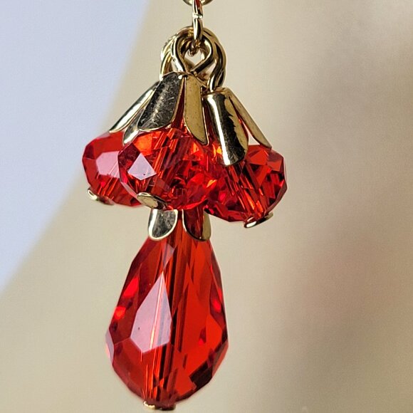 Red Crystal Tiered Chandelier Earrings - Picture 4 of 8
